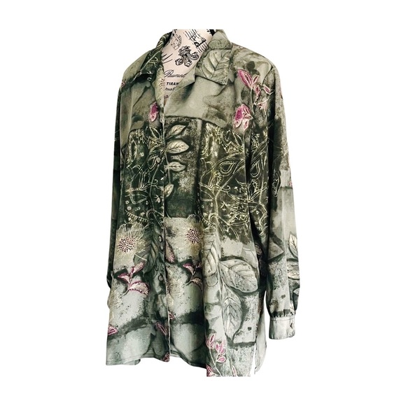 Vintage green and purple floral witchy blouse - Picture 3 of 7